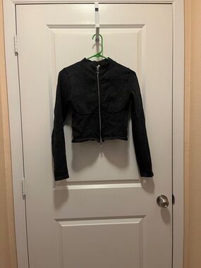 New Mix Black Cropped Zip-Front Jean Jacket